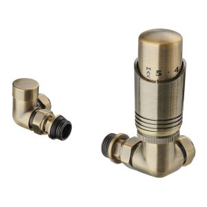 Terma Cylindrical 3 Axis Antique Brass Corner Thermostatic Radiator Valves