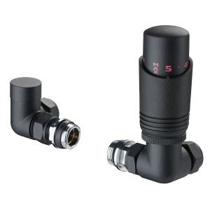 Terma Cylindrical 3 Axis Matt Black Corner Thermostatic Radiator Valves