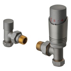 Terma Cylindrical Matt Grey Angled Thermostatic Radiator Valves