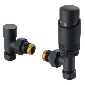 Terma Cylindrical Matt Black Angled Thermostatic Radiator Valves