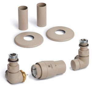 Terma Vario Vision 3 Axis Quartz Mocha Corner Thermostatic Radiator Valves Left Sided with Pipe Cover Set