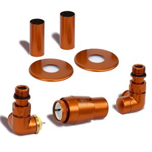 Terma Vario Vision 3 Axis True Copper Corner Thermostatic Radiator Valves Left Sided with Pipe Cover Set