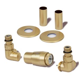 Terma Vario Vision 3 Axis Brass Corner Thermostatic Radiator Valves Right Sided with Pipe Cover Set