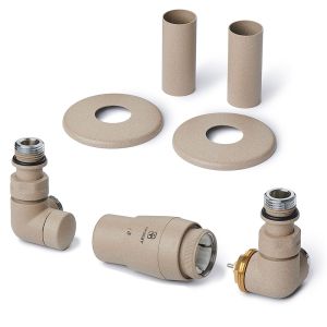 Terma Vario Vision 3 Axis Quartz Mocha Corner Thermostatic Radiator Valves Right Sided with Pipe Cover Set