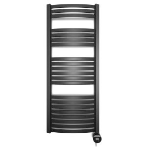 Terma Dexter Black Electric Curved Towel Rail with Veo Element 1220 x 500mm