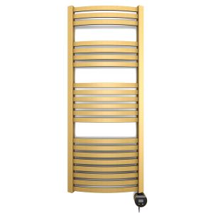 Terma Dexter Brass Electric Curved Towel Rail with Veo Element 1220 x 500mm