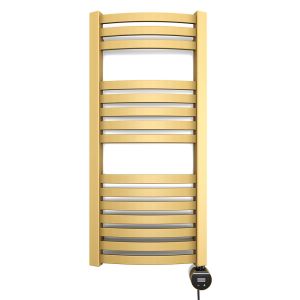 Terma Dexter Brass Electric Curved Towel Rail with Veo Element 860 x 400mm