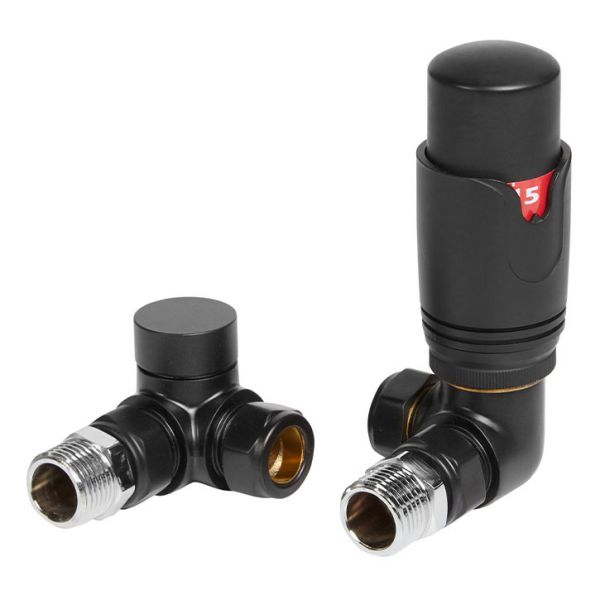 Towelrads Modern Black Corner Thermostatic Radiator Valves