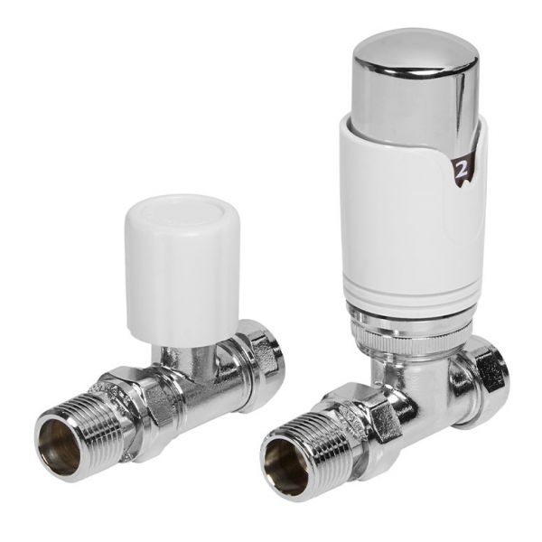 Towelrads Modern White Straight Thermostatic Radiator Valves