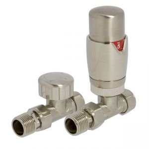 Towelrads Modern Brushed Nickel Straight Thermostatic Radiator Valves