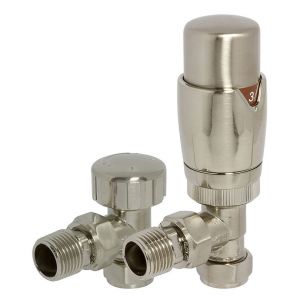 Towelrads Modern Brushed Nickel Angled Thermostatic Radiator Valves