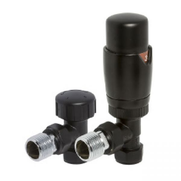 Towelrads Modern Black Angled Thermostatic Radiator Valves