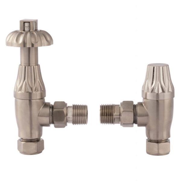 Towelrads Trad Brushed Nickel Angled Manual Radiator Valves