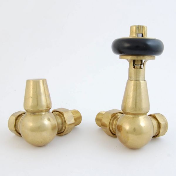 Towelrads Traditional Unlacquered Brass Corner Thermostatic Radiator Valves