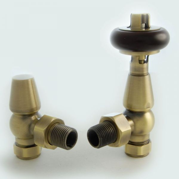 Towelrads Traditional Antique Brass Angled Thermostatic Radiator Valves