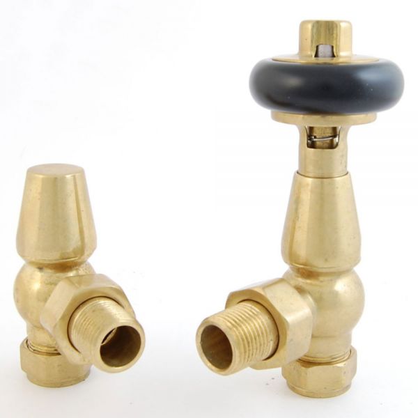 Towelrads Traditional Unlacquered Brass Angled Thermostatic Radiator Valves