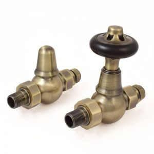 Towelrads Traditional Antique Brass Straight Thermostatic Radiator Valves