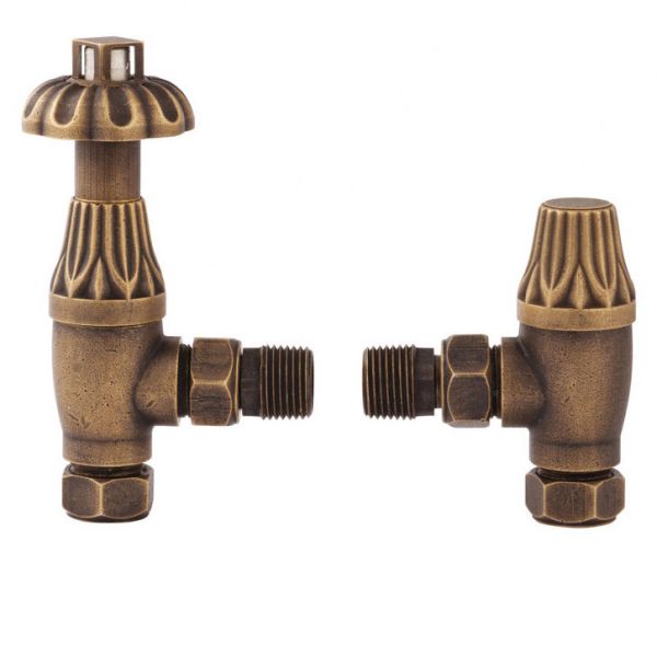 Towelrads Trad Antique Brass Angled Manual Radiator Valves