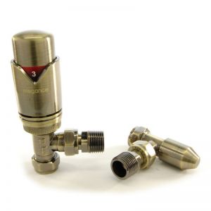 Towelrads Modern Antique Brass Angled Thermostatic Radiator Valves