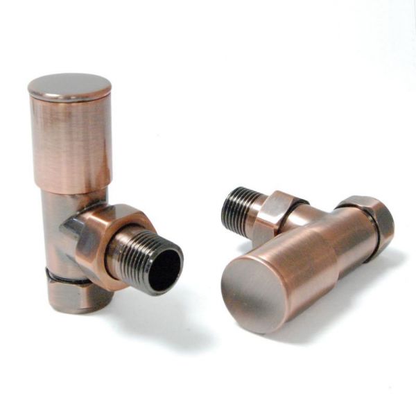 Towelrads Round Antique Copper Angled Manual Radiator Valves