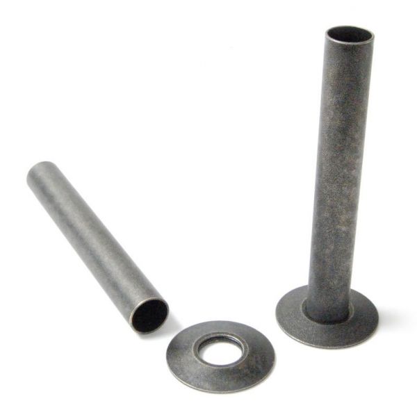 Towelrads Pewter Pipe Covers with Sleeves and Bezels 130mm