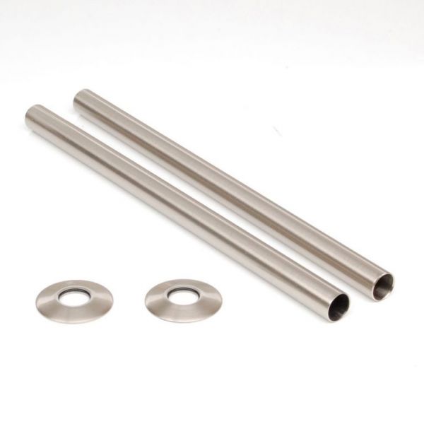 Towelrads Satin Brushed Nickel Pipe Covers with Sleeves and Bezels 300mm