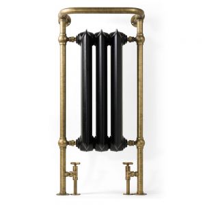 Terma Plain Flat Black and Brushed Brass Traditional Towel Radiator 900 x 490mm