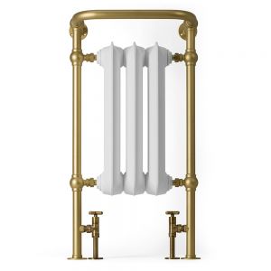 Terma Plain White and Brass Traditional Towel Radiator 900 x 490mm