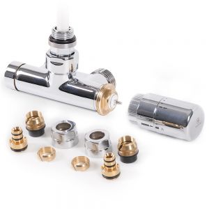 Terma Carlo Poletti Chrome Angled Integrated Thermostatic Valve with Immersion Tube Set for Dual Fuel Left Sided