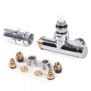 Terma Carlo Poletti Chrome Angled Integrated Thermostatic Valve with Immersion Tube Set for Dual Fuel Right Sided