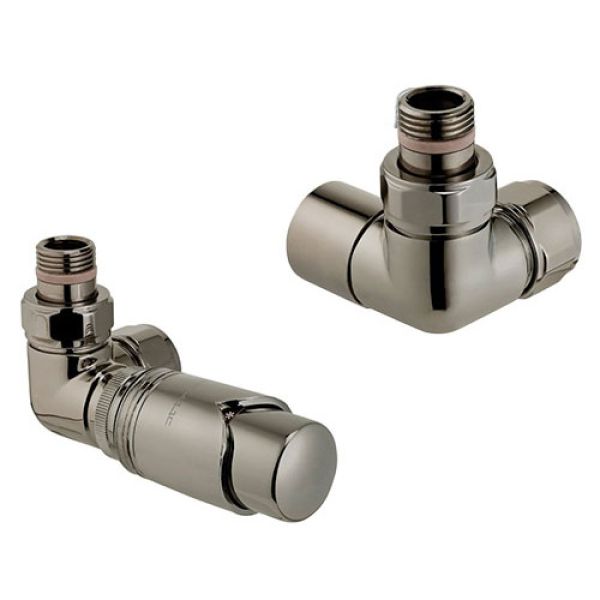 Zehnder Set 10 Nickel Nero Corner Thermostatic Radiator Valves Left Handed