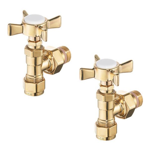 Zehnder Set 8 Polished Brass Angled Manual Radiator Valves