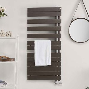 Zehnder Roda Spa Asym Left Hand Quartz Brown Designer Towel Rail 1183 x 550mm