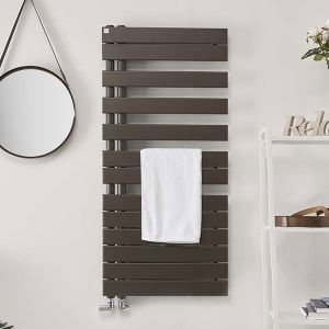 Zehnder Roda Spa Asym Right Hand Quartz Brown Designer Towel Rail 1676 x 550mm