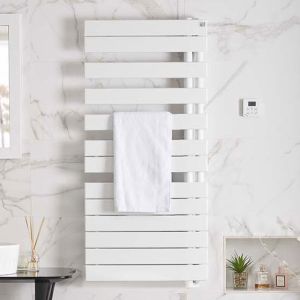 Zehnder Roda Spa Asym Left Hand White Designer Towel Rail 805 x 550mm