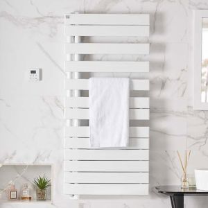 Zehnder Roda Spa Asym Right Hand White Designer Towel Rail 805 x 550mm